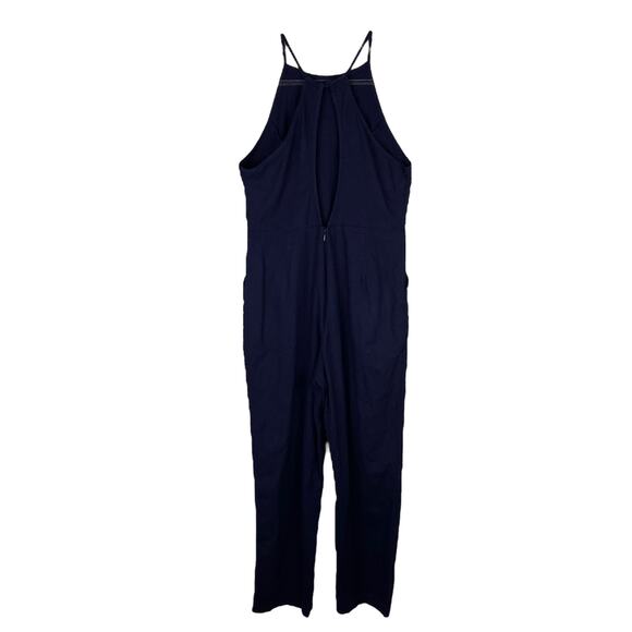 Urban Outfitters Hattie High Neck Linen Jumpsuit Navy 10 Pockets Stretch - Picture 14 of 16
